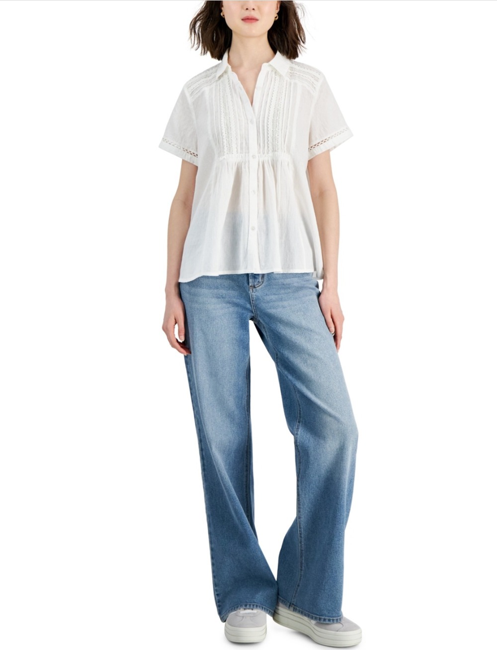 Lucky Brand Women Lace Trimmed Button Down Shirt White Size 2XL
